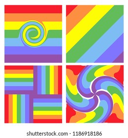 Four decorative simple rainbow backgrounds, flat Strips and cages