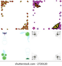 Four decorative vector frames featuring insects