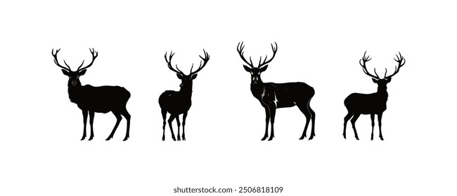 Four Deer Silhouettes with Antlers. Vector icon design.