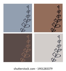 four delicate feminine layout with flowers in blue and chocolate colors for social media decoration