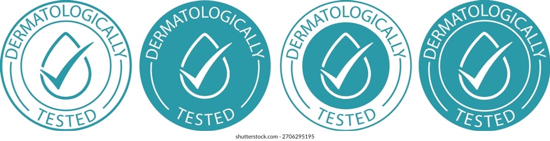 Cuatro insignias dermatológicamente probadas, dos en azul y dos en blanco.