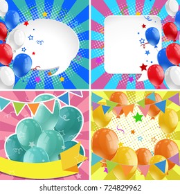 Four design of backgrounds with balloons illustration