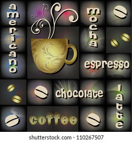 Four design backgrounds with coffee. Vector.