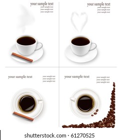 Four design backgrounds with coffee. Vector.