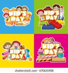 Four design poster for kid's day illustration