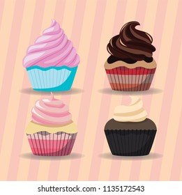 Four designs of cupcakes