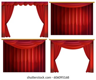 Four designs of red curtains illustration