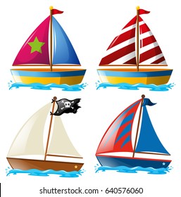 Four designs of sailboats illustration