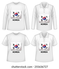 Four designs of shirts with Korea flag