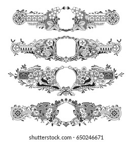 four detailed art nouveau style floral frames - perfect as chapter dividers or for romantic cards such as wedding invites