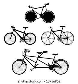 four detailed bicycles black and white silhouettes (also available in raster format)