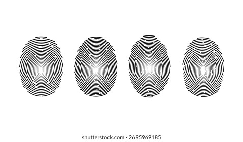 Four detailed fingerprints in a row representing identity security and biometric authentication concepts vector