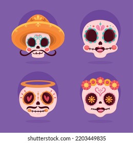 four dia de los muertos skulls