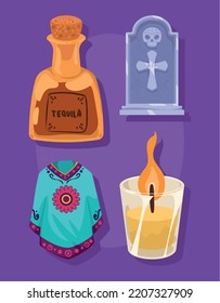 four dia de los muertos set icons