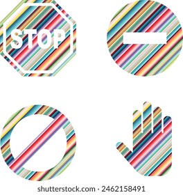 cuatro diagonales rayadas señal de stop, stop símbolo Ilustración vectorial.