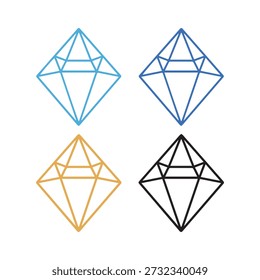 Four diamond shapes with wireframe style in multiple colors on white background
