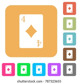 Four of diamonds card flat icons on rounded square vivid color backgrounds.