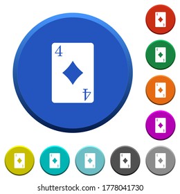 Four of diamonds card round color beveled buttons with smooth surfaces and flat white icons