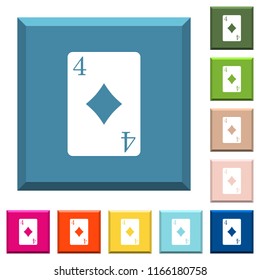 Four of diamonds card white icons on edged square buttons in various trendy colors