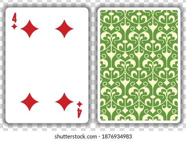 Cuatro de diamantes jugando a la carta, aislados en un fondo transparente. Ilustración vectorial.