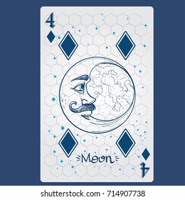 Four of diamonds. Playing card with original design on the theme of space.