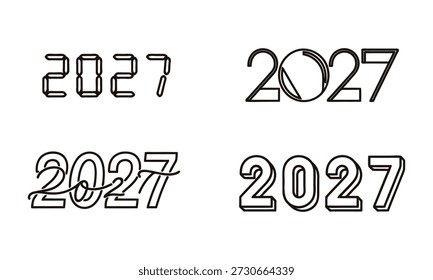 Vier verschiedene 2027-jährige Textdesigns auf weißem Hintergrund