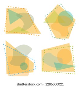 Four different abstract compositions of colored shapes and dotted lines. Vector illustration