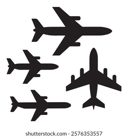 Four Different Airplane Silhouettes Against a White Background