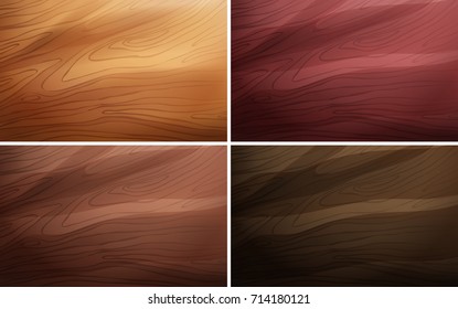 Cuatro plantillas de fondo diferentes con ilustración de textura de madera