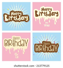 four different backgrounds with text and objects for birthday