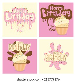 four different backgrounds with text and objects for birthday