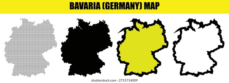 Cuatro diseños diferentes de mapas de Baviera Alemania aislados sobre fondo transparente