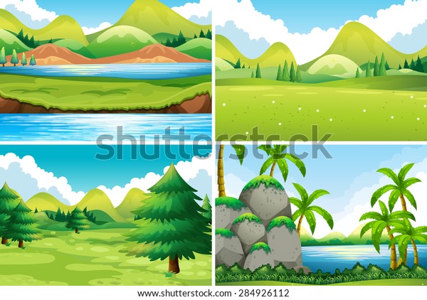Punktlighed sælger vigtig Four Different Beautiful Scenes Nature Stock Vector (Royalty Free) 284926112