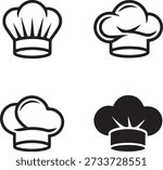 Four different black and white chef hat illustrations in various styles