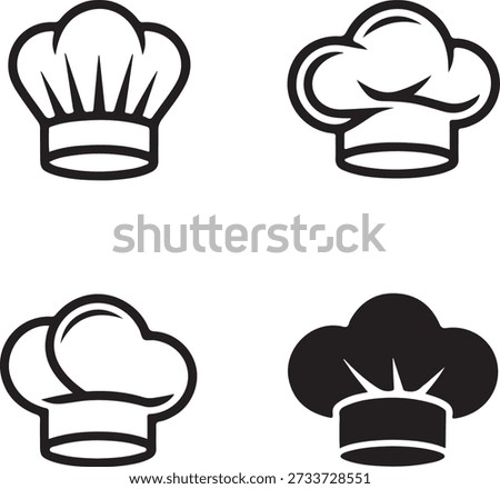 Four different black and white chef hat illustrations in various styles