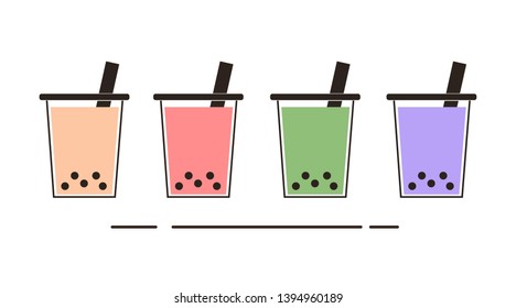 Four different of bubble tea on white background