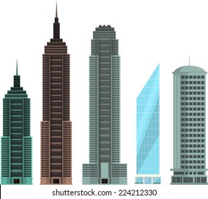 Four different buildings set collection vector illustration.