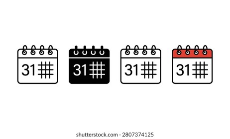 Four different calendar icons with the number thirtyone on them