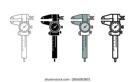 Four different caliper illustrations are presented in line art solid black and twotone color