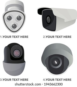 Four different camera products vector illustration premium vector