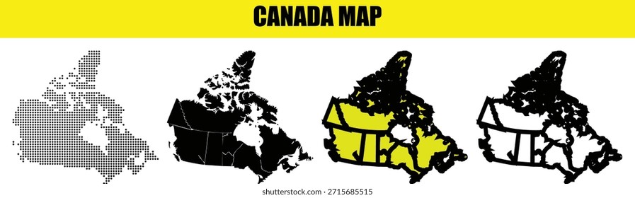 Cuatro diseños diferentes de mapas de Canadá aislados sobre fondo transparente