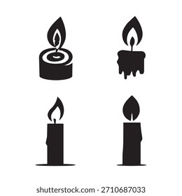 Quatro diferentes ícones de vela com chamas velas queimando