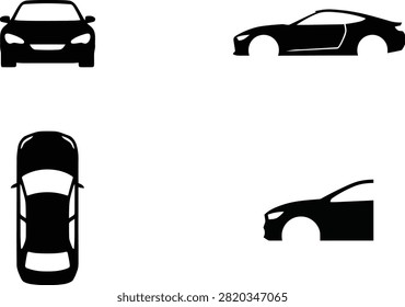 Four different car silhouette views isolated on clear background