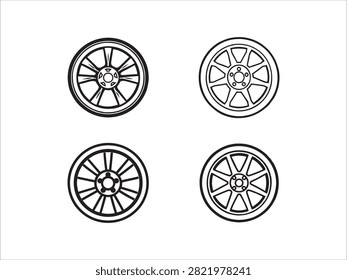 Four different car wheel designs in simple line art style