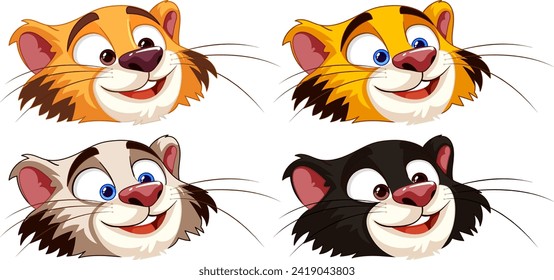 Four different cartoon cat expressions illustrated.