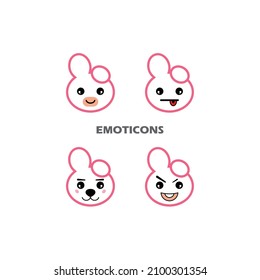 Four different cartoon character emoticons in pink color, suitable for product icons, social media emoticons, t-shirt screen printing and more