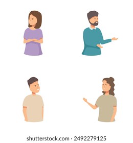 Four different cartoon characters expressing various gestures isolated on a white background