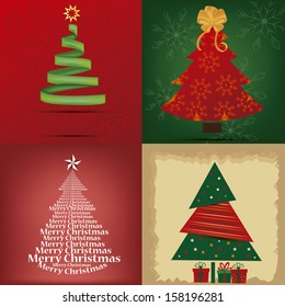four different christmas tree with some colors and text