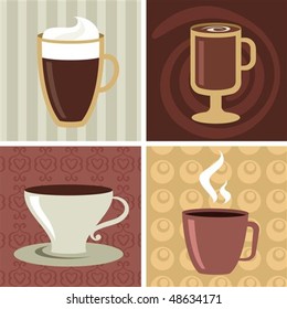 Four different coffee mugs and cups