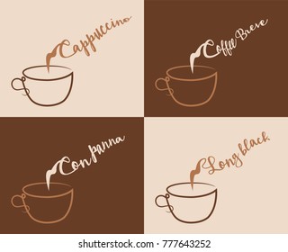 four different coffee types objects are in different layers and all of them convenient to use without background an other objects. The text types did converted to outlines and don’t need any fonts.